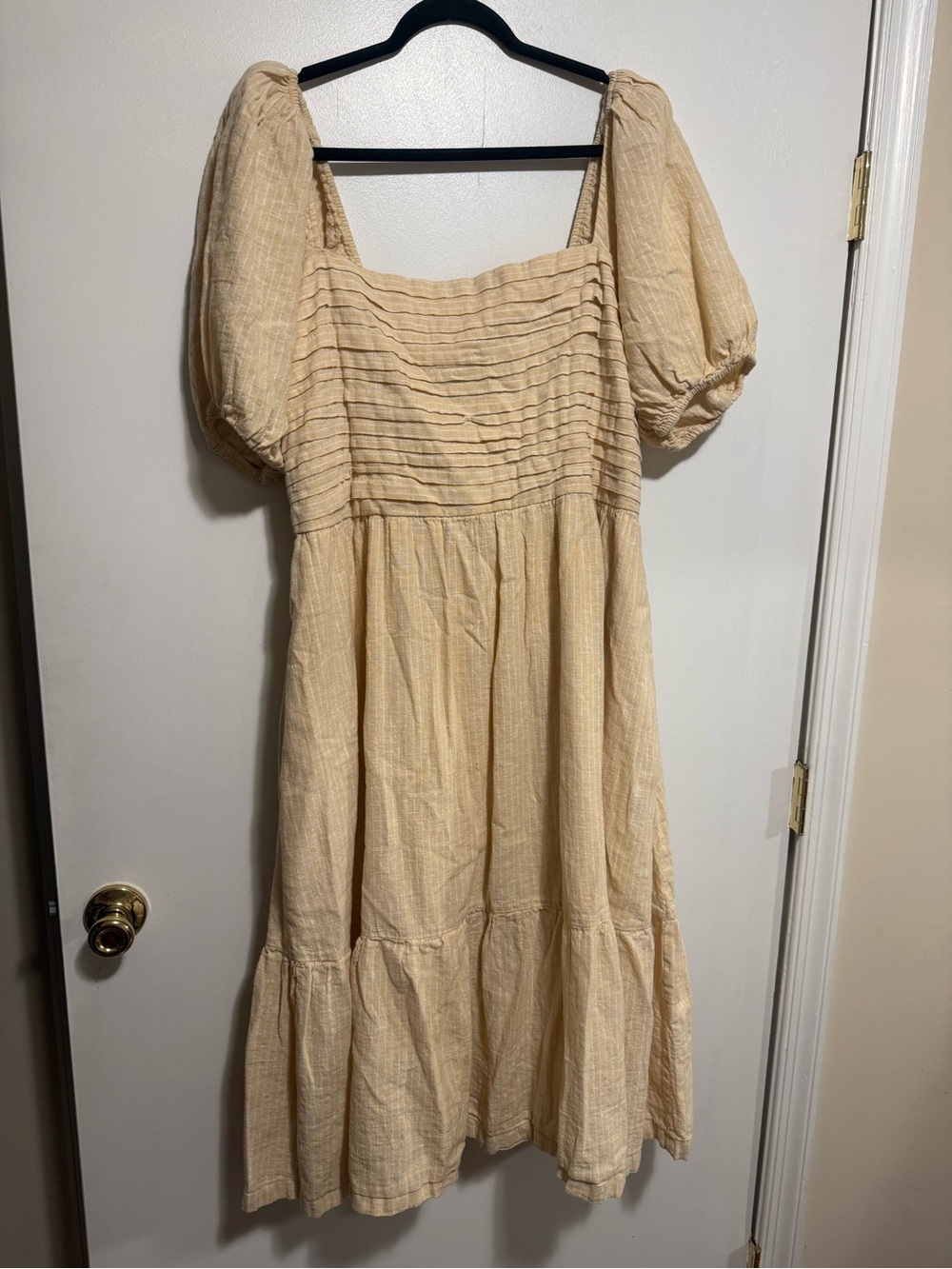 The Emerson Linen-Blend Puff Sleeve Midi Dress